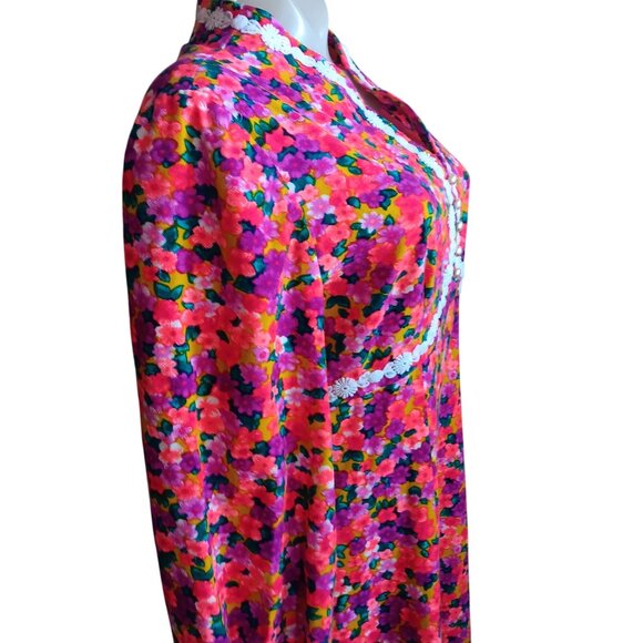 sz 8 1OF1 Vintage Floral Maxi Dress Lace Trim Peasant Boho Prairie Handmade Pink - Picture 5 of 9